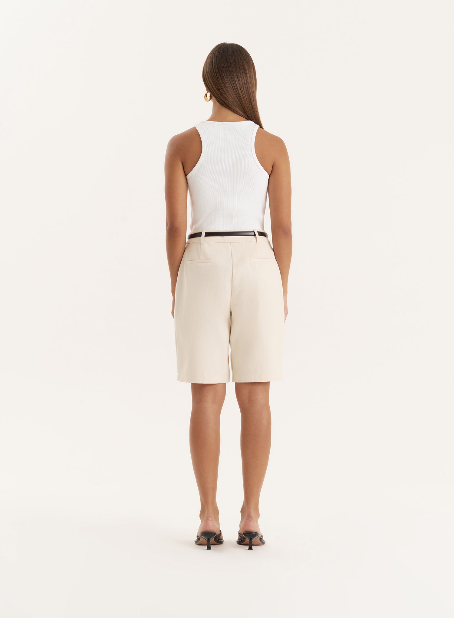 Cream Tailored Longline Cargo Shorts